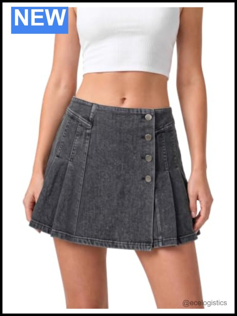 Denim Skort High Waist Pleated Mini Skirt with Pockets